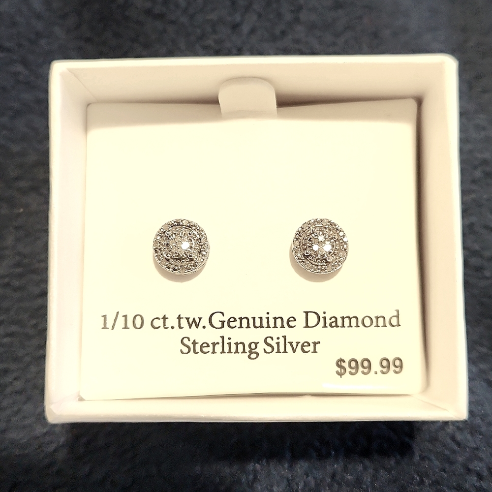 Diamond and Silver Stud Earrings Wedding Prom